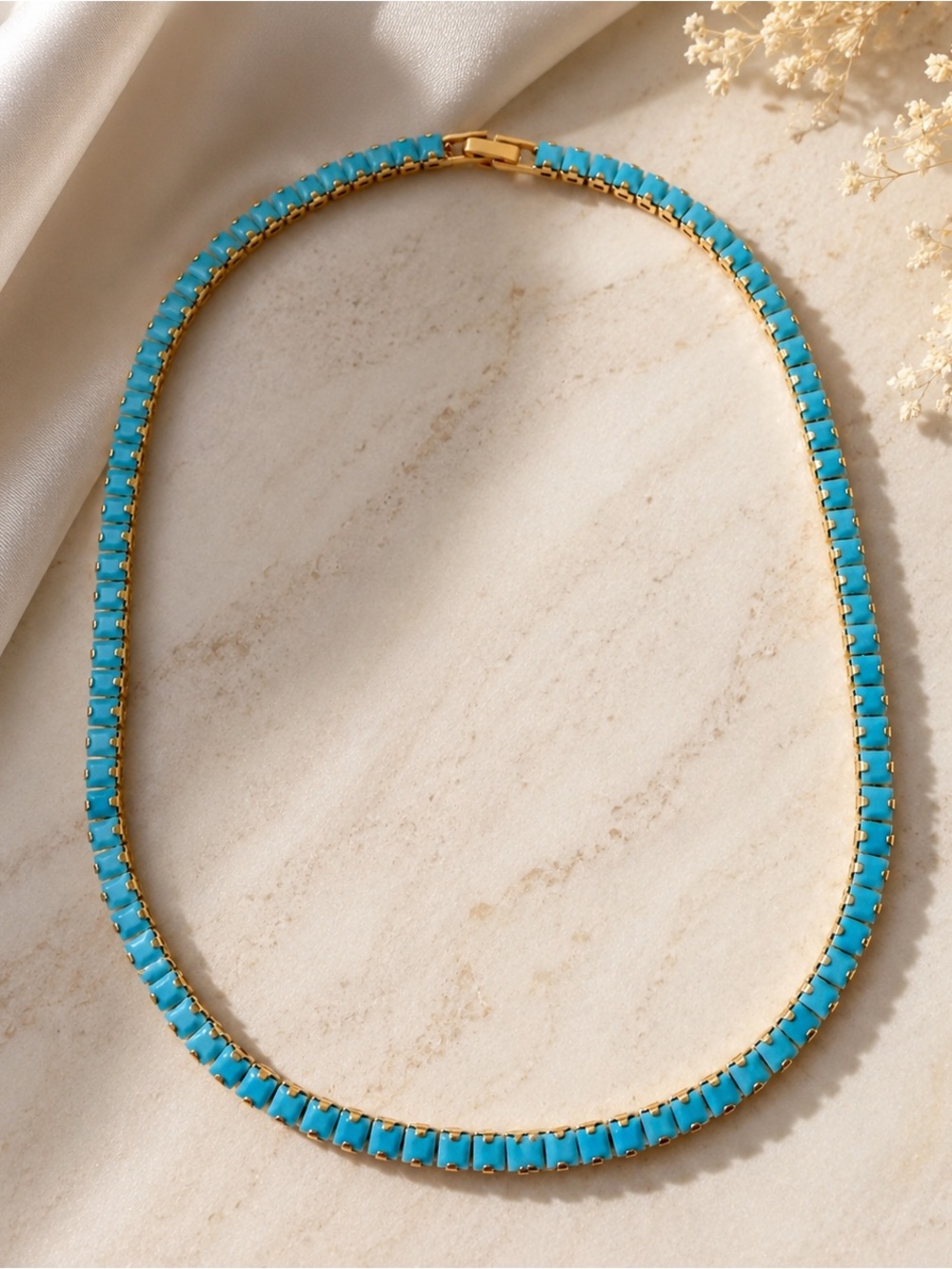Gold-Tone Turquoise Link Necklace - Women Jewelry